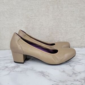 David Tate Womens Simona Leather Slip On Dress Shoes Heels  Size 11M Taupe
